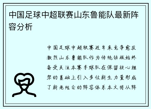 中国足球中超联赛山东鲁能队最新阵容分析
